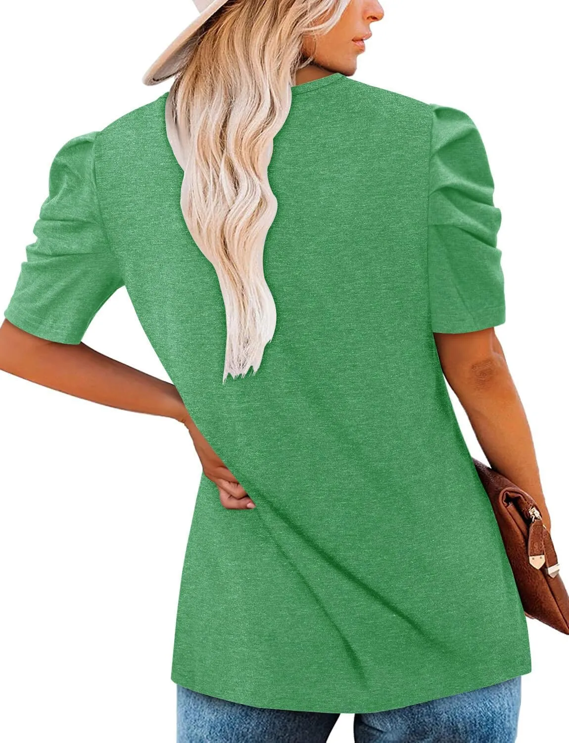 ONLYSHE Short Sleeve Shirts for Women Summer Tops Dressy Boho Blouses Crewneck Tunic Tops for Leggings S-3XL