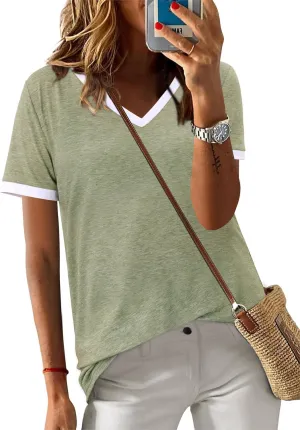 ONLYSHE Womens Short Sleeve Shirts Casual Crewneck Tops Tshirt Basic Tees Summer Fashion Strpied Clothes Outfits Tunic