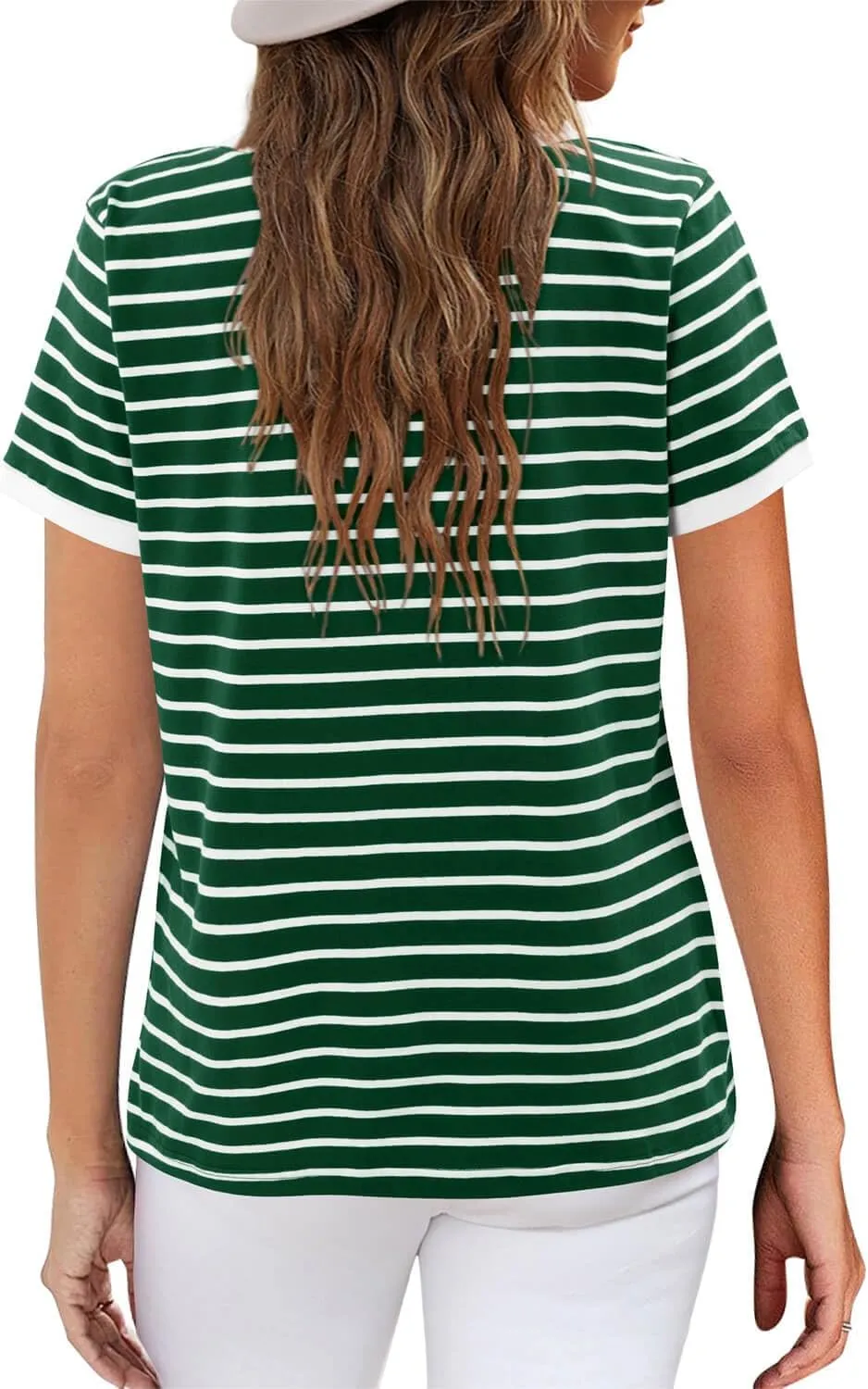 ONLYSHE Womens Short Sleeve Shirts Casual Crewneck Tops Tshirt Basic Tees Summer Fashion Strpied Clothes Outfits Tunic