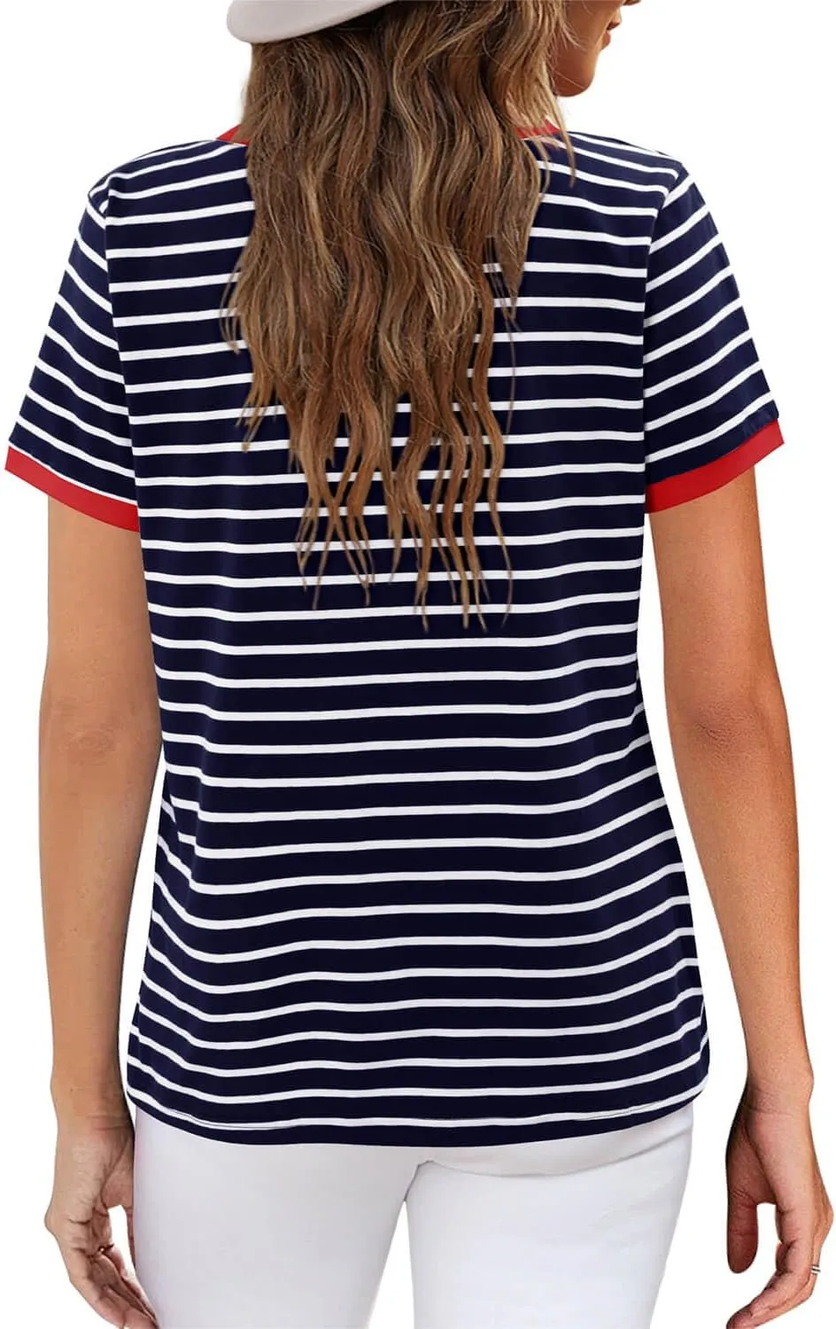 ONLYSHE Womens Short Sleeve Shirts Casual Crewneck Tops Tshirt Basic Tees Summer Fashion Strpied Clothes Outfits Tunic