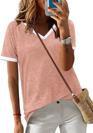 ONLYSHE Womens Short Sleeve Shirts Casual Crewneck Tops Tshirt Basic Tees Summer Fashion Strpied Clothes Outfits Tunic