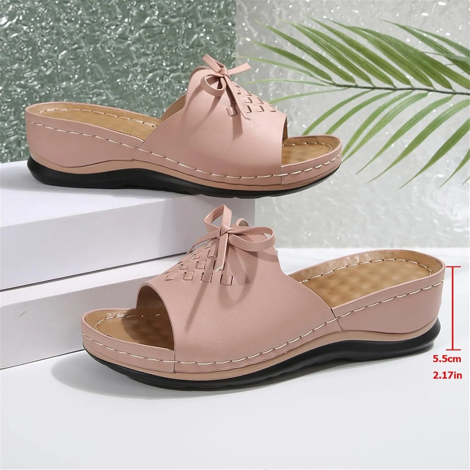 Orthopedic Sandals for Women Arch Support Open Toe Sandals Bow Decoration Anti Slip Slippers Dressy Summer Shoes for Walking Beach Footwear Low Platform Wedge Slingback Sandal