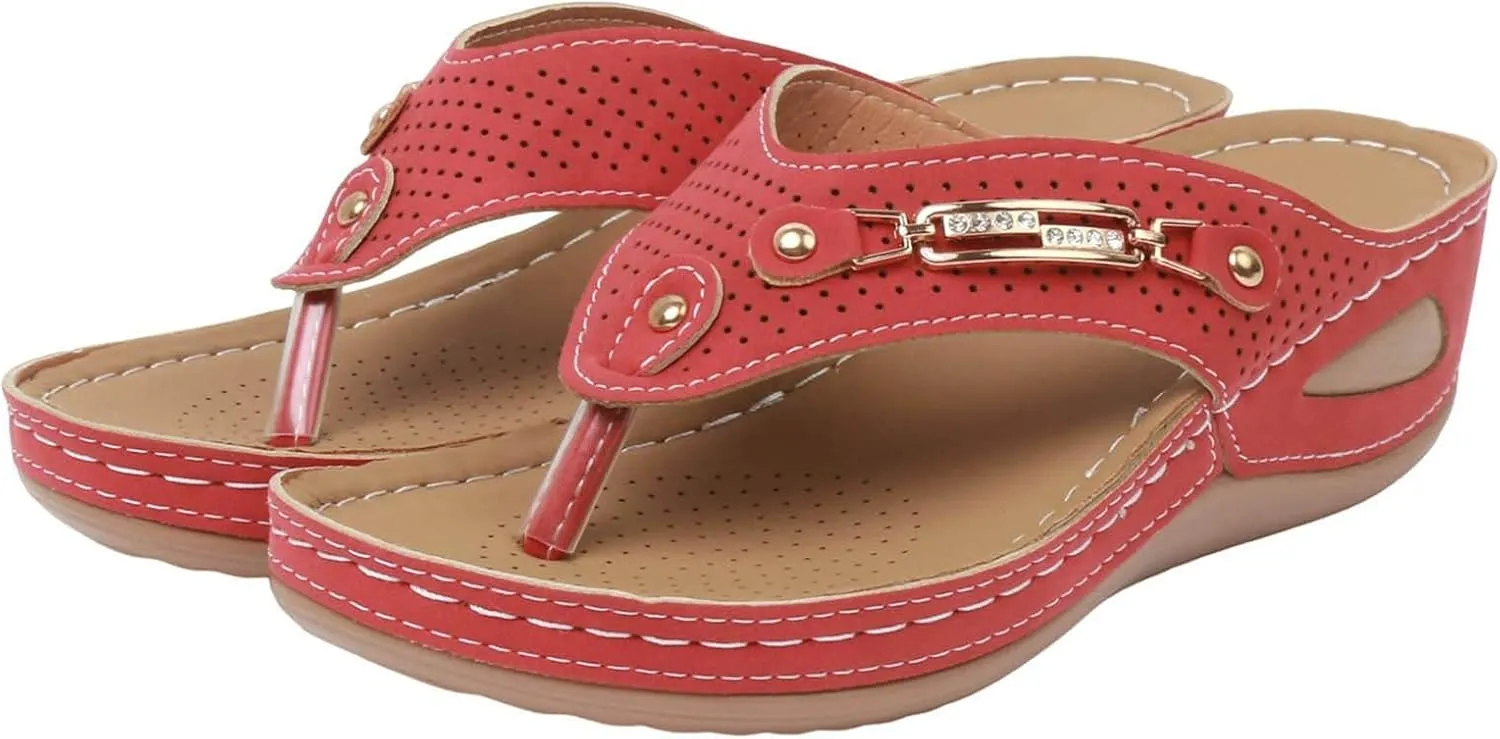 Orthopedic Sandals for Women Fashion Wedge Slip On Flip Flops Casual Elastic Ankle Strap Flat Sandals Dressy Summer Comfortable Plantar Fasciitis with Arch Support