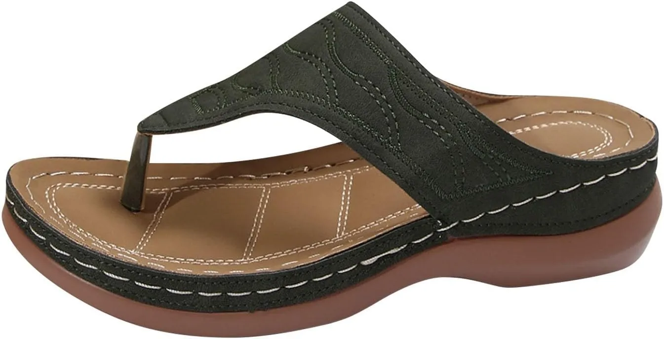 Orthopedic Sandals for Women Summer Dressy Wedge Sandals Arch Support Comfortable Slip On Flip Flops Wide Width Beach Slippers