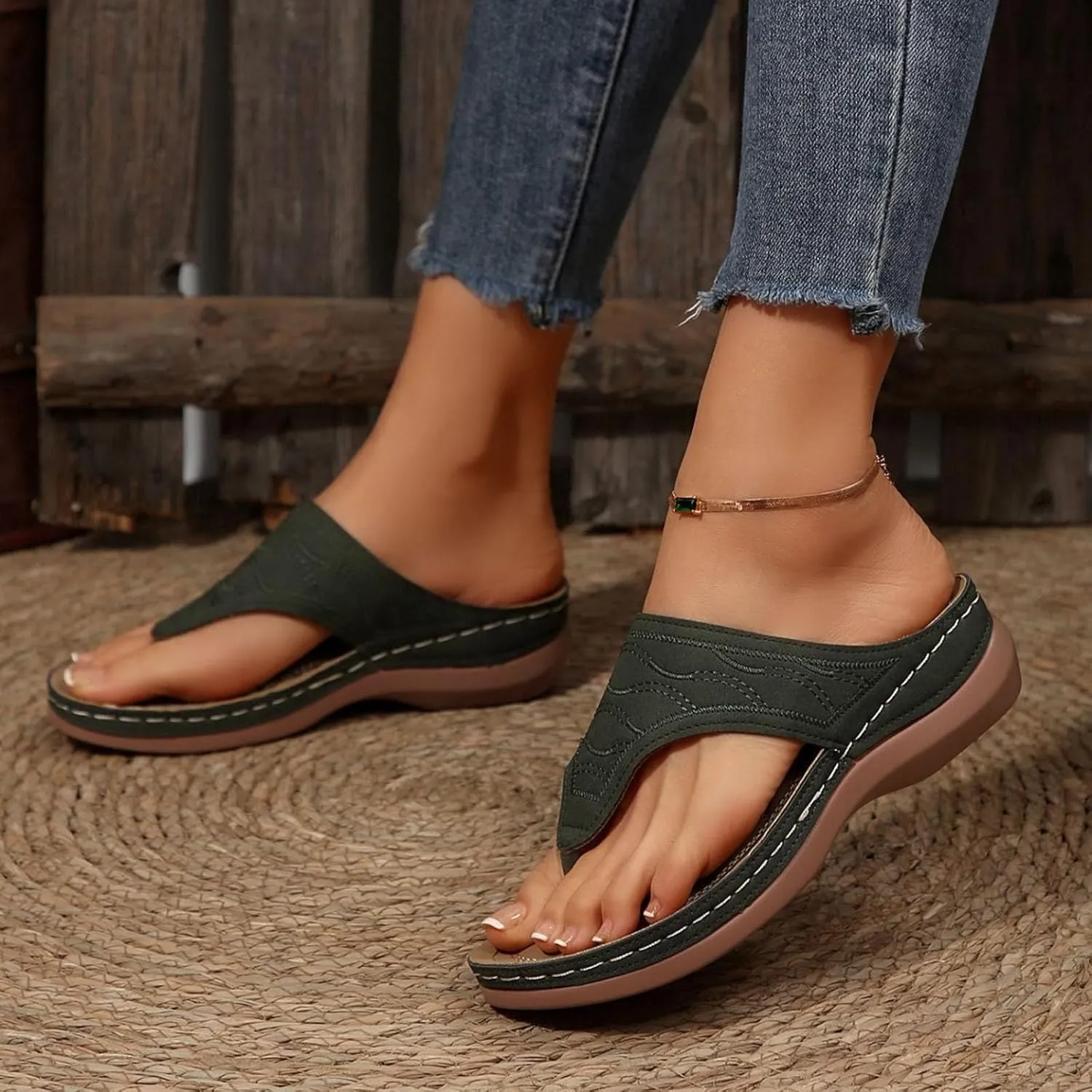 Orthopedic Sandals for Women Summer Dressy Wedge Sandals Arch Support Comfortable Slip On Flip Flops Wide Width Beach Slippers