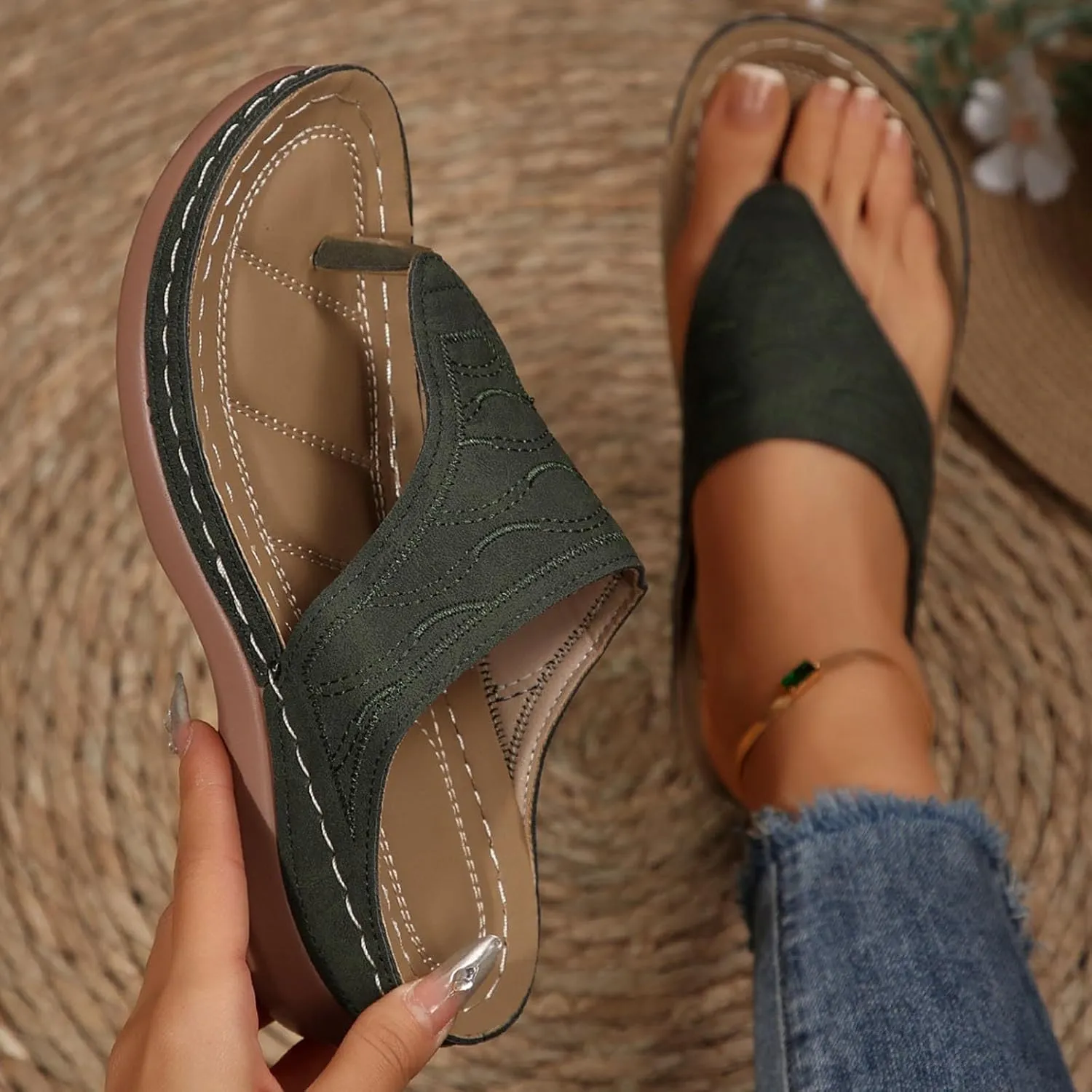 Orthopedic Sandals for Women Summer Dressy Wedge Sandals Arch Support Comfortable Slip On Flip Flops Wide Width Beach Slippers