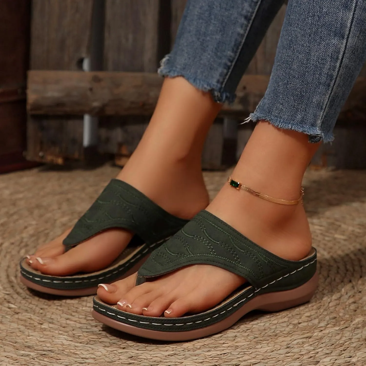Orthopedic Sandals for Women Summer Dressy Wedge Sandals Arch Support Comfortable Slip On Flip Flops Wide Width Beach Slippers