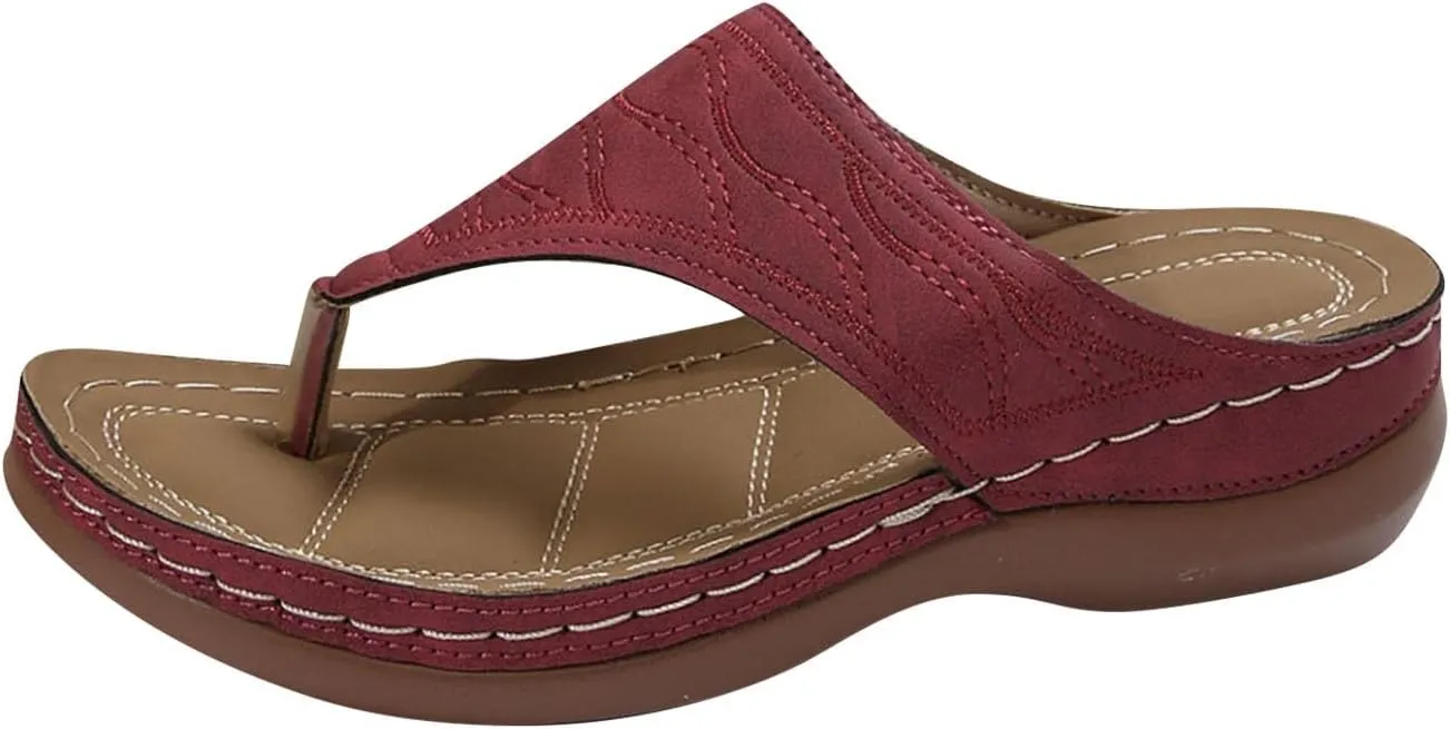Orthopedic Sandals for Women Summer Dressy Wedge Sandals Arch Support Comfortable Slip On Flip Flops Wide Width Beach Slippers