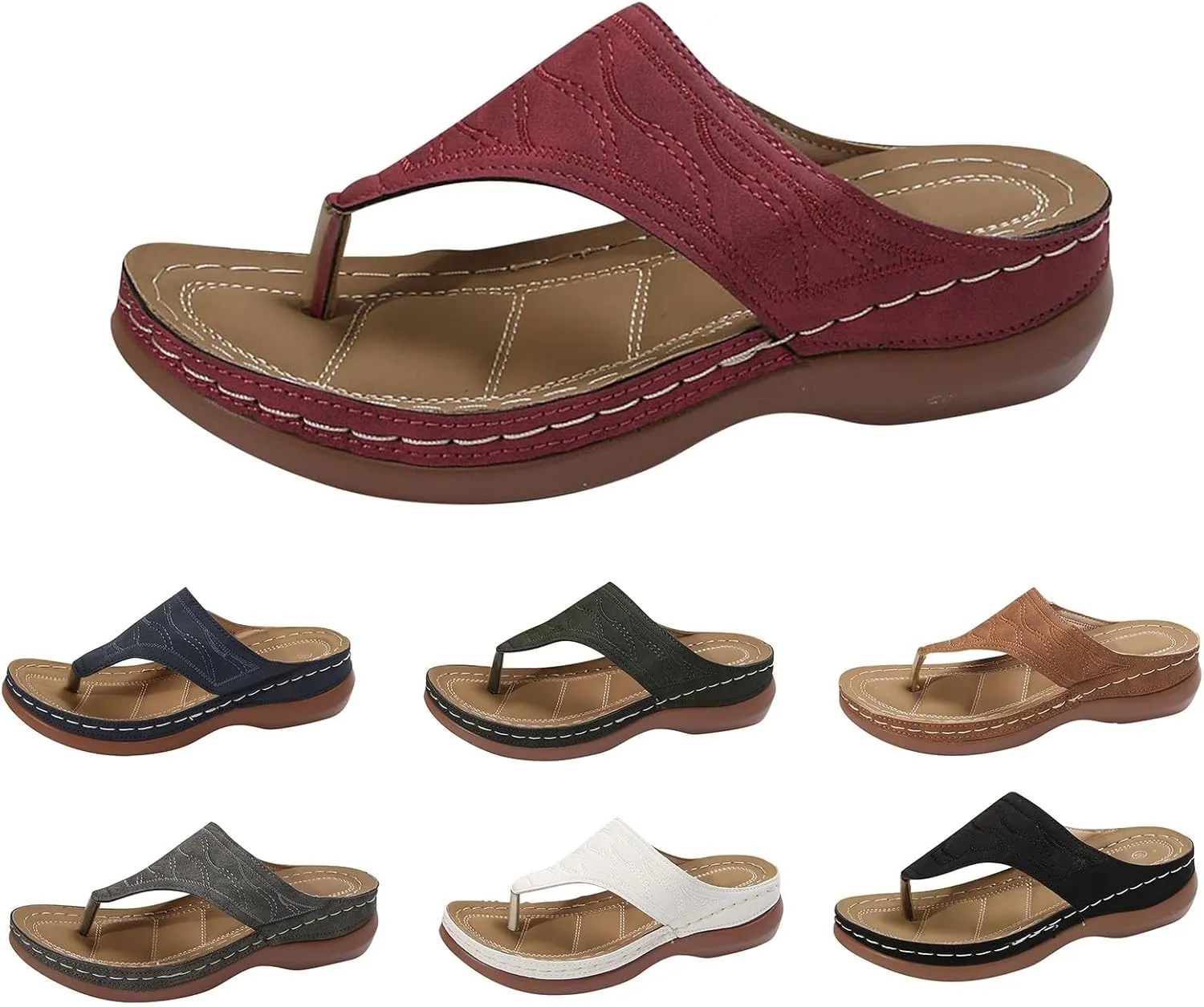 Orthopedic Sandals for Women Summer Dressy Wedge Sandals Arch Support Comfortable Slip On Flip Flops Wide Width Beach Slippers