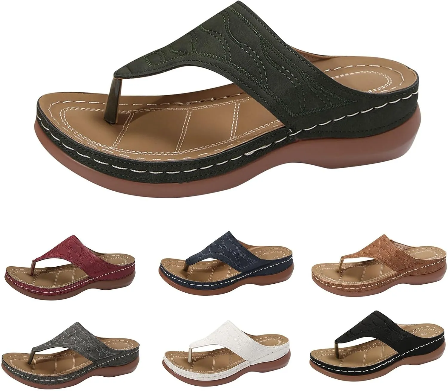 Orthopedic Sandals for Women Summer Dressy Wedge Sandals Arch Support Comfortable Slip On Flip Flops Wide Width Beach Slippers