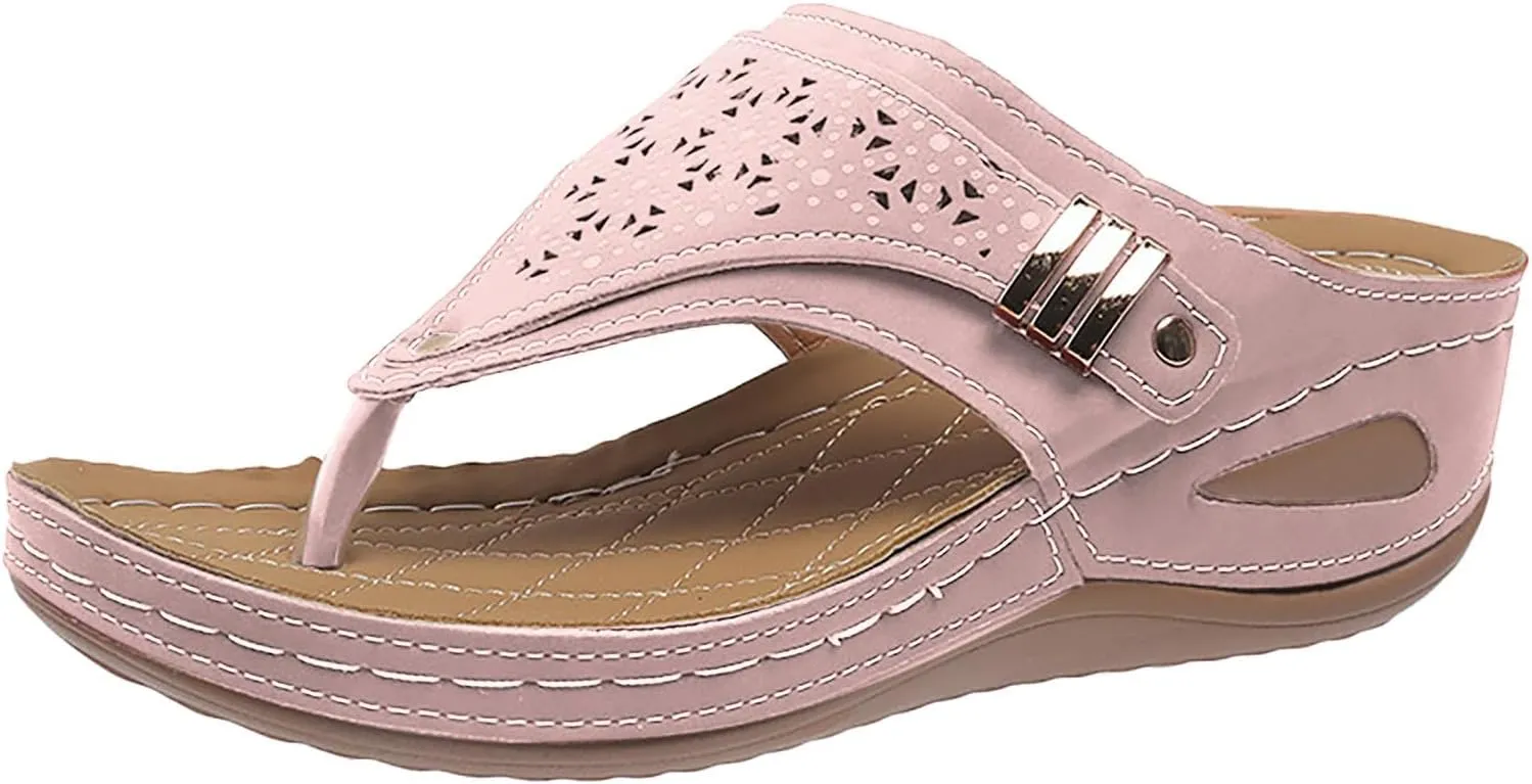 Orthopedic Wedge Sandals for Women 2025 Dressy Summer,Comfortable Casual Flats Flip Flops Ladies Outdoor Slides Slippers Arch Support Slip-on Beach Boho Platform Walking Shoes