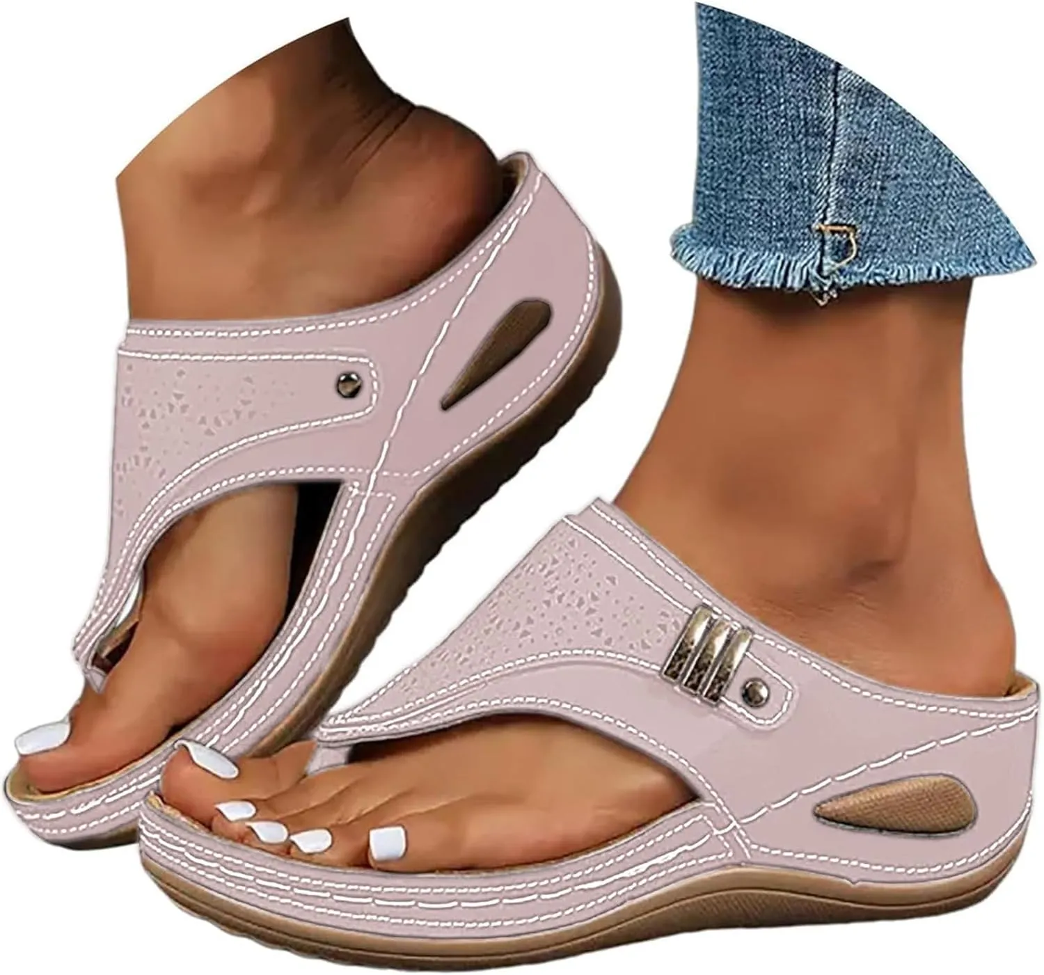 Orthopedic Wedge Sandals for Women 2025 Dressy Summer,Comfortable Casual Flats Flip Flops Ladies Outdoor Slides Slippers Arch Support Slip-on Beach Boho Platform Walking Shoes