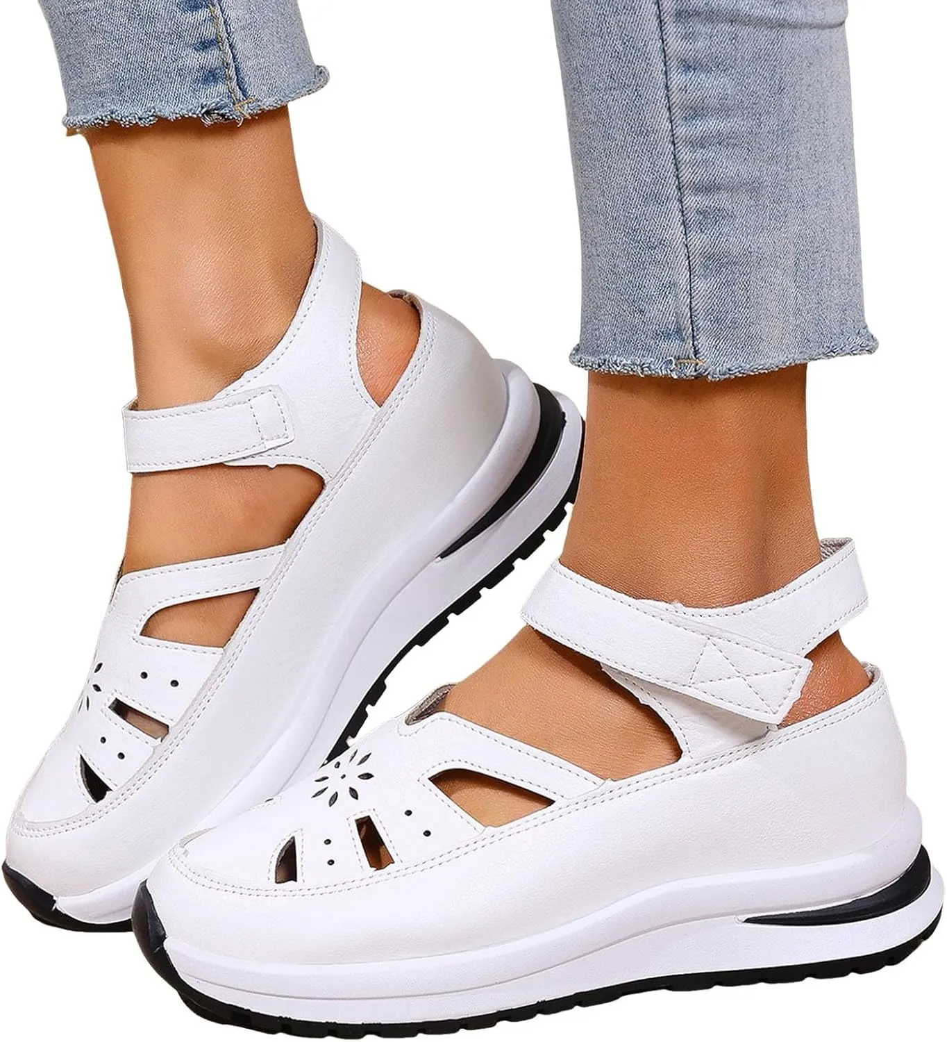 Orthopedic Wedge Sandals for Women Summer Dressy Closed Toe Ankle Strap Platform Sneakers Cutout Low Wedges Slip on Sandals Comfortable Outdoor Shoes 