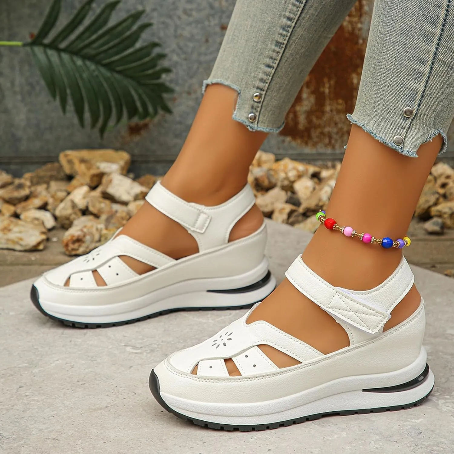 Orthopedic Wedge Sandals for Women Summer Dressy Closed Toe Ankle Strap Platform Sneakers Cutout Low Wedges Slip on Sandals Comfortable Outdoor Shoes 