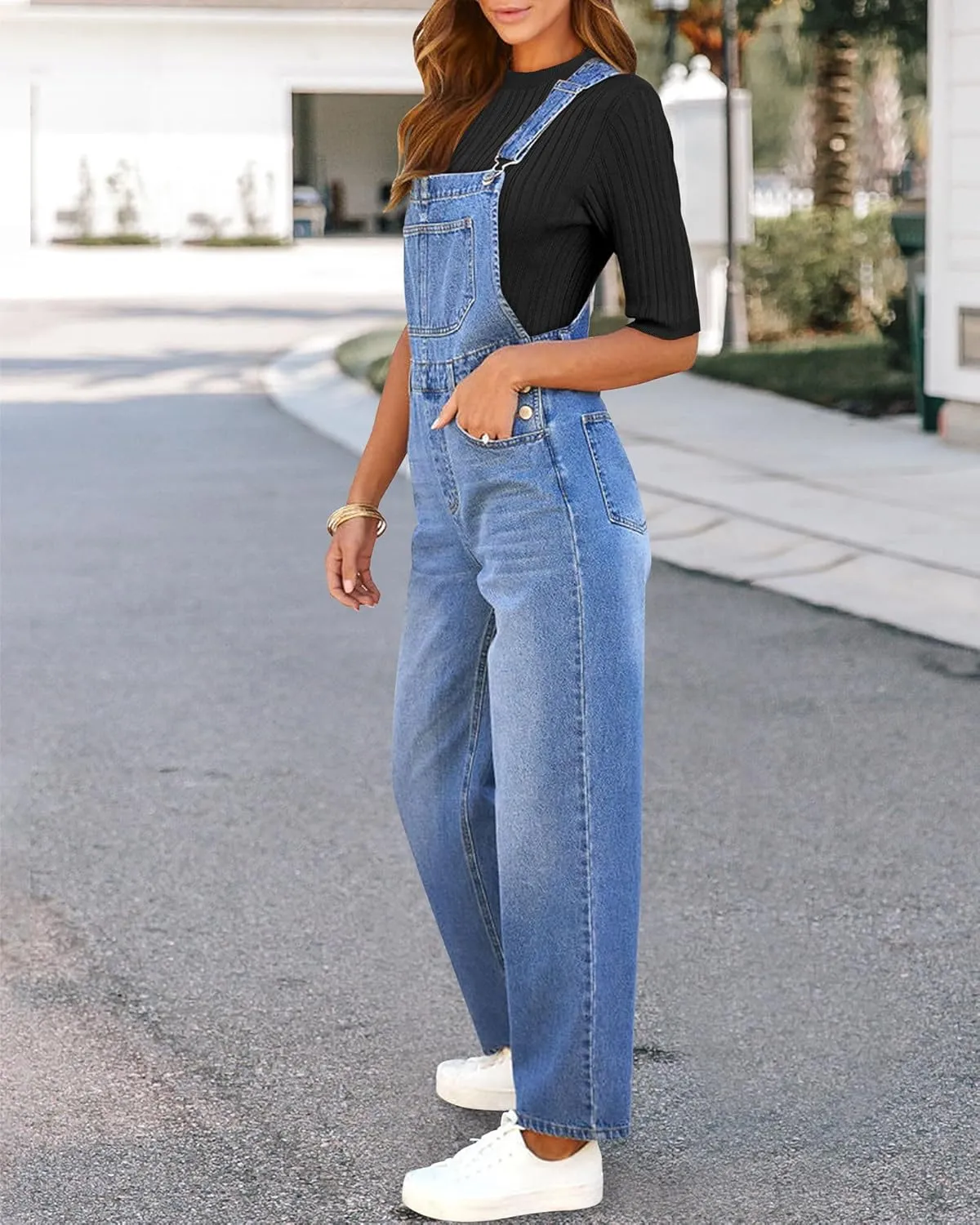 OUGES Womens 2024 Spring Summer Tops Basic Slim Fit Sweaters Turtleneck T Shirts Business Casual Outfits