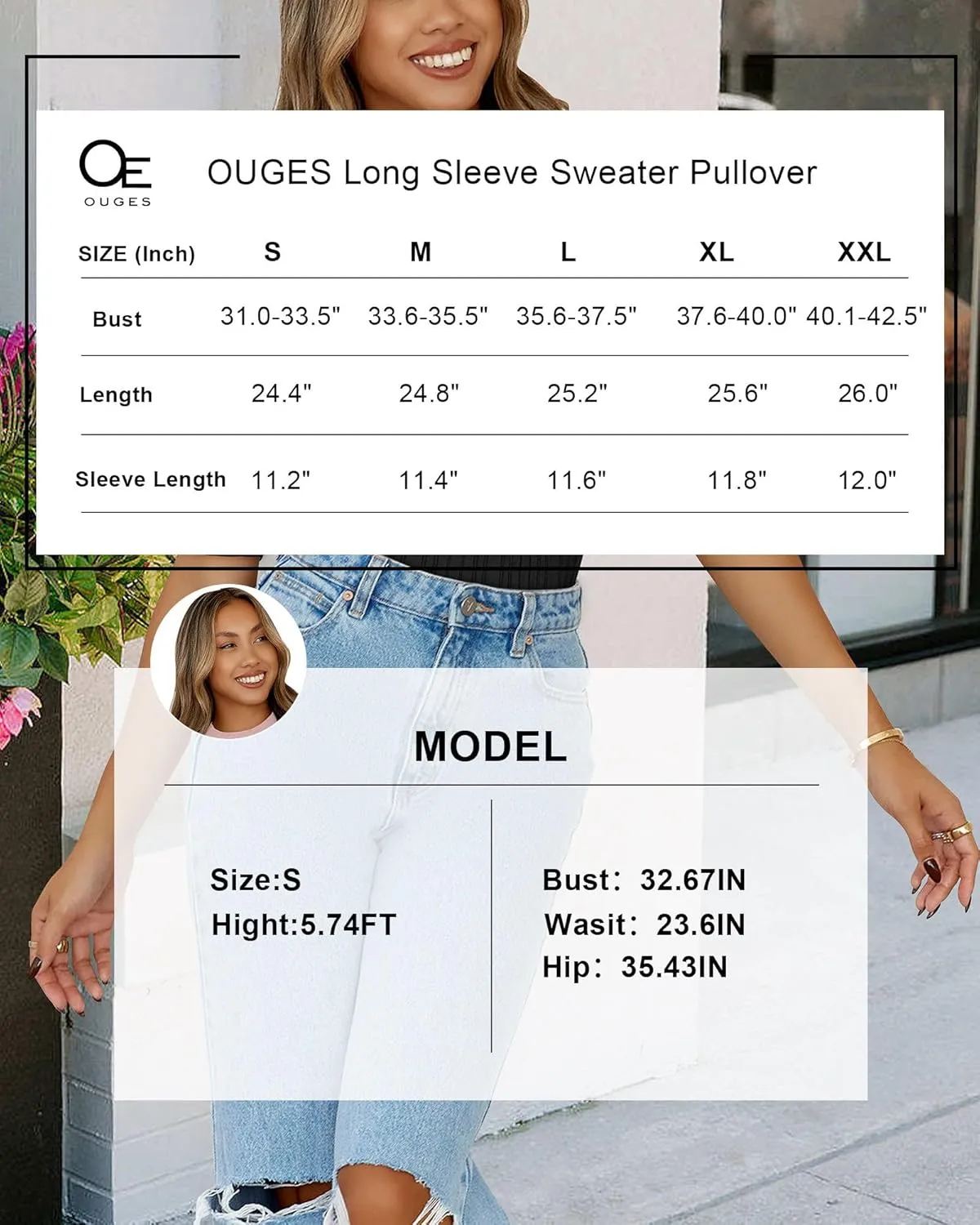 OUGES Womens 2024 Spring Summer Tops Basic Slim Fit Sweaters Turtleneck T Shirts Business Casual Outfits