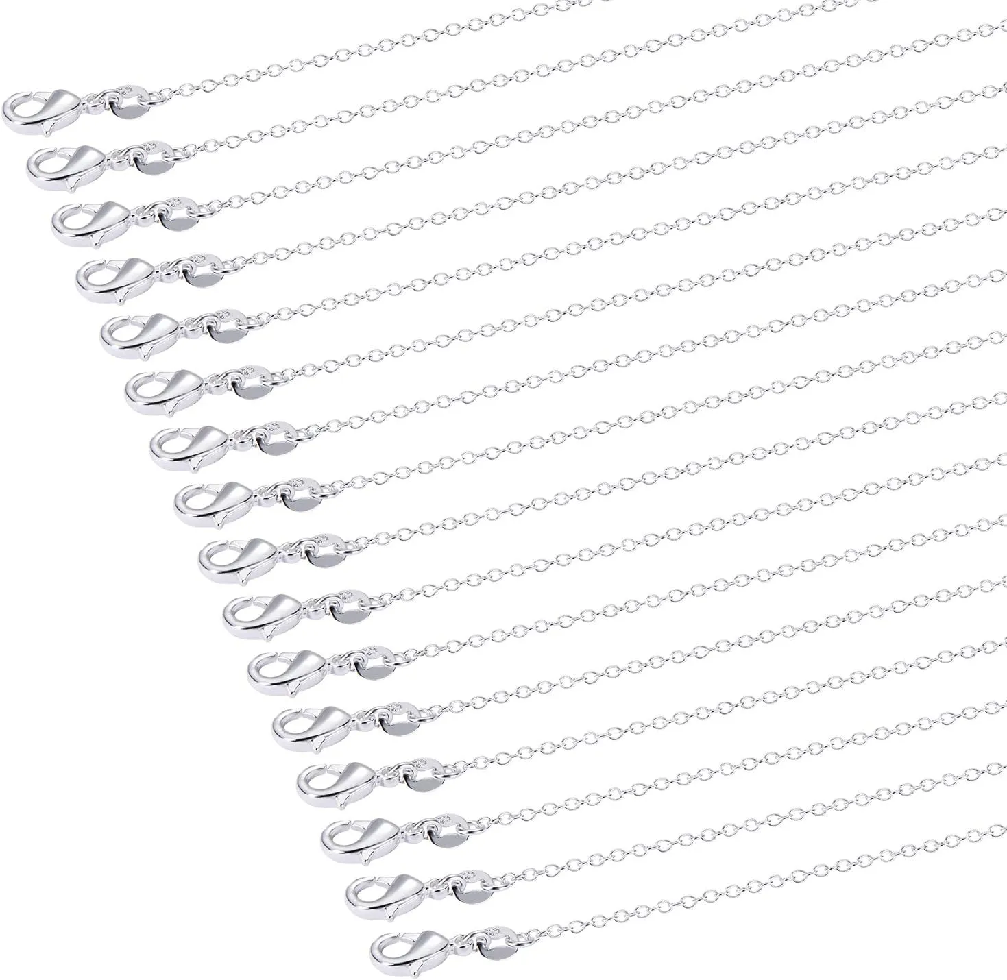 Outus 24 Pack Silver Plated Chain Necklace Bulk Link Cable Chain Charms with Lobster Clasp, 1.2 mm (24 Inches)