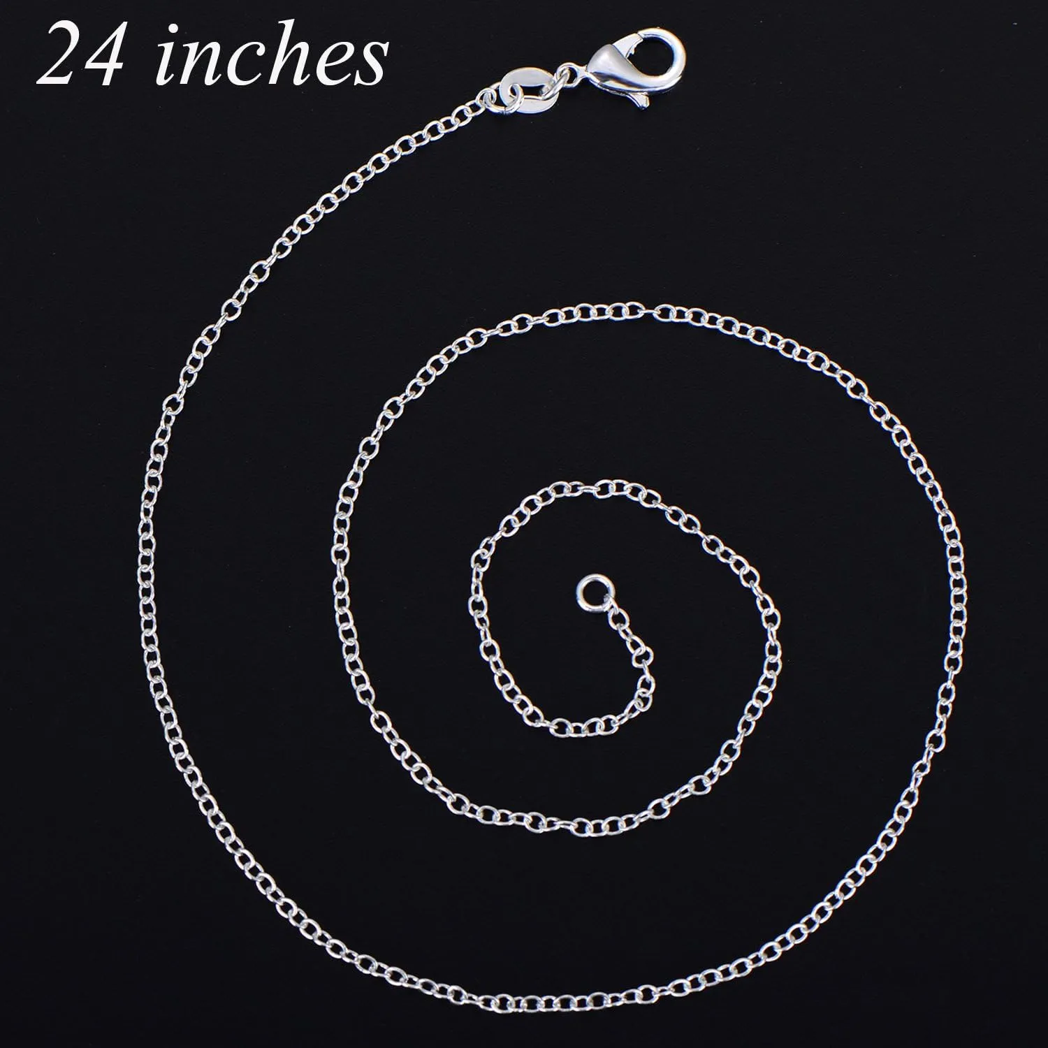 Outus 24 Pack Silver Plated Chain Necklace Bulk Link Cable Chain Charms with Lobster Clasp, 1.2 mm (24 Inches)