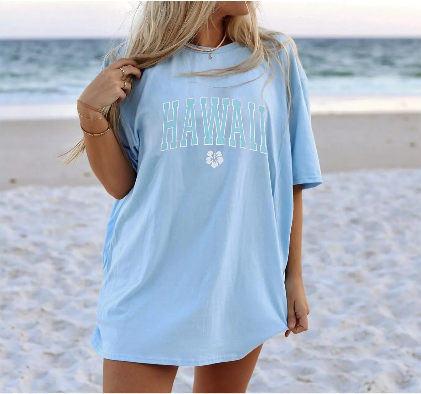 Oversized Graphic Tees for Women Trendy Hibiscus Short Sleeve Shirts Hawaiian Casual Crew Neck Loose Summer Tops