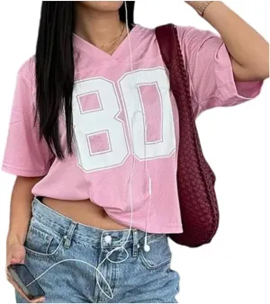 Oversized Jersey Women Summer Tops 2024 Grunge Graphic Tees Y2k Streetwear Short Sleeve Shirts