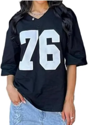 Oversized Jersey Women Summer Tops 2024 Grunge Graphic Tees Y2k Streetwear Short Sleeve Shirts