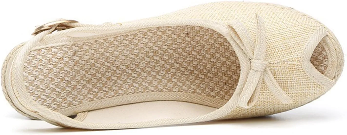 Peep Toe Wedges Heels for Women Bow Decoration Ankle Strap Espadrille Sandal Anti Slip Walking Shoes Comfortable Summer Sandals Chunky Heel Wedges for Beach Vacation Dressy Casual Shoes 2025 Fashion