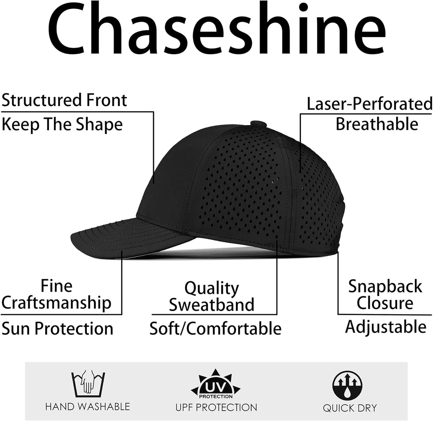 Performance Snapback Hats for Men Women,6 Panel Baseball Cap,Golf,Running,Workout