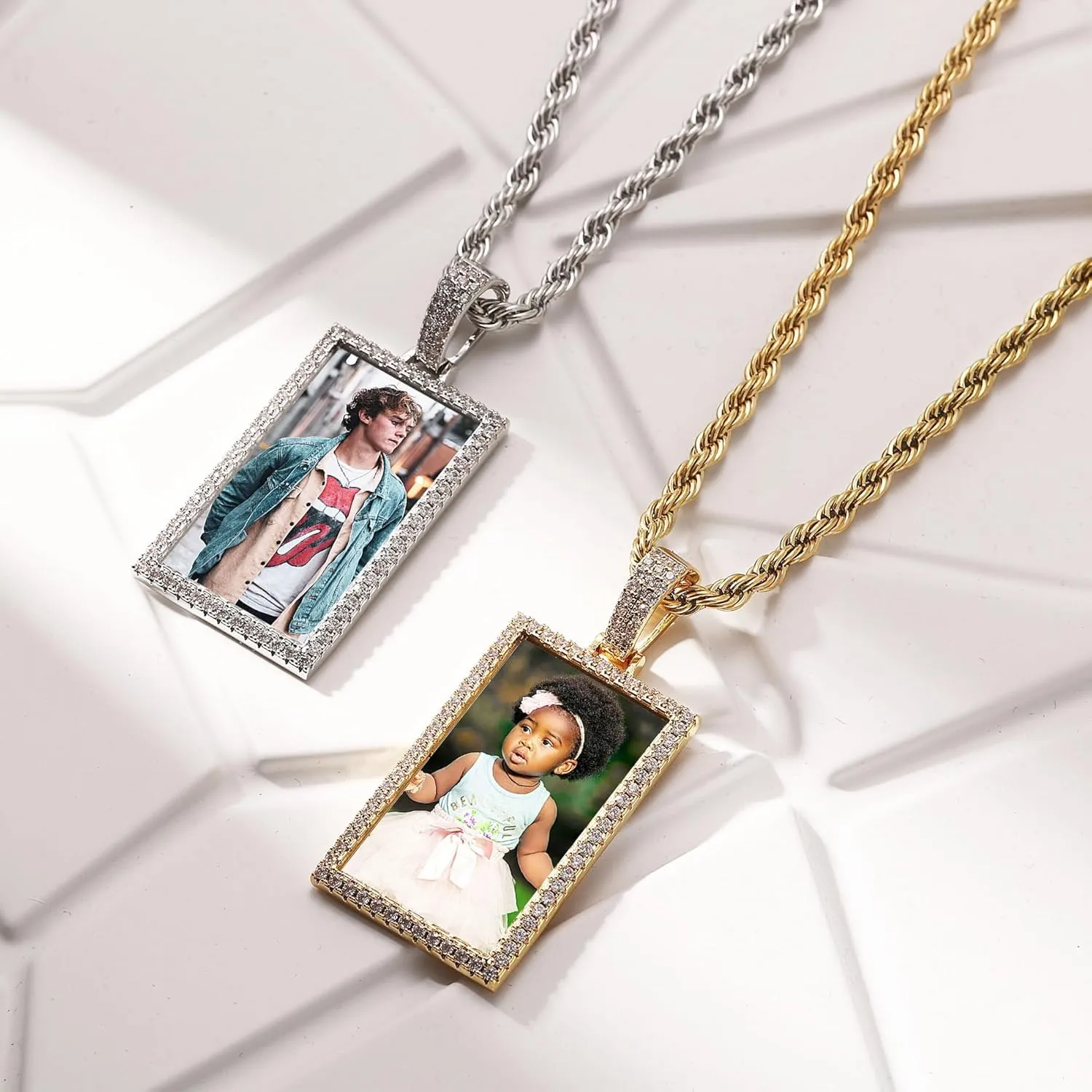Personalized Hip Hop Necklace for Men Women Custom Angel Wing Necklace Customized Memorial Necklace with Picture Inside/Text Personalized Photo Pendant Necklace Gifts