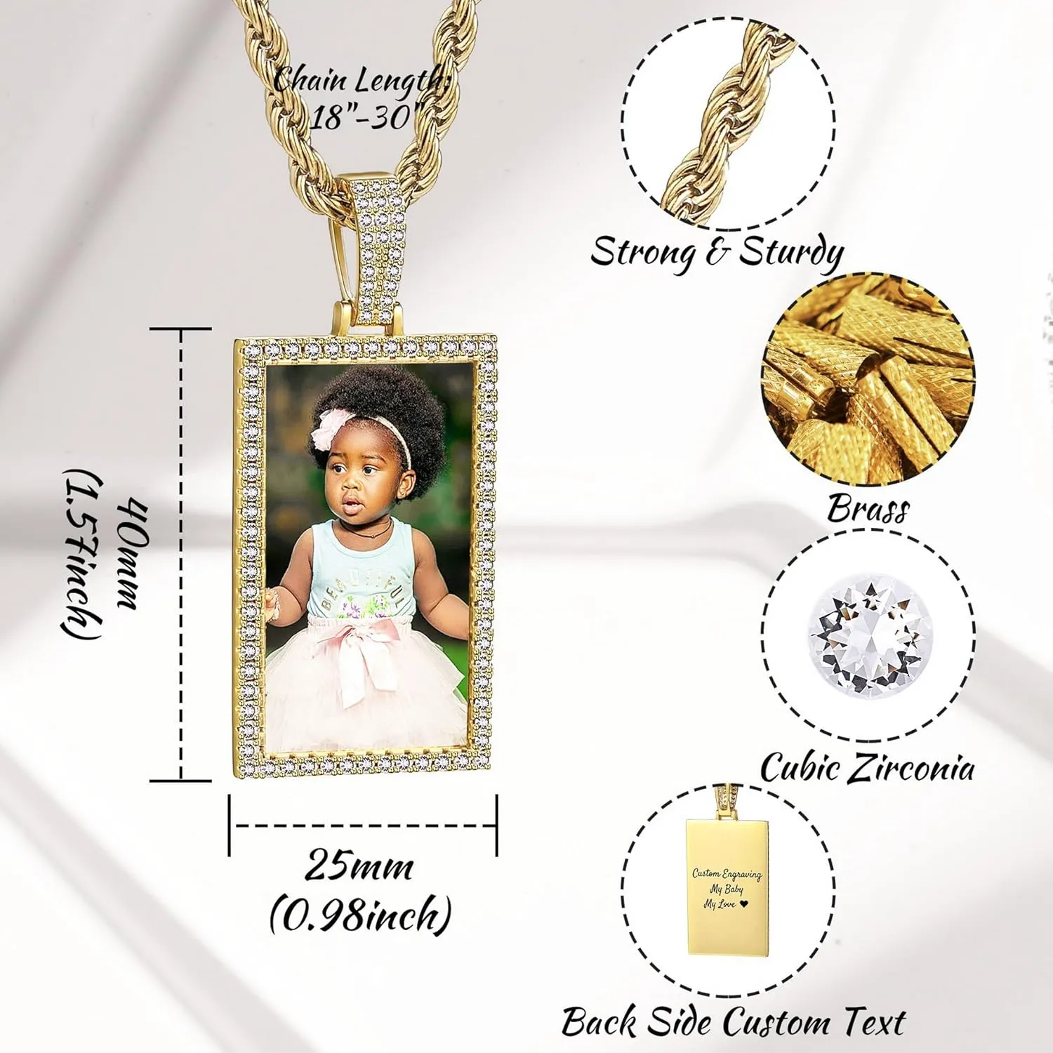Personalized Hip Hop Necklace for Men Women Custom Angel Wing Necklace Customized Memorial Necklace with Picture Inside/Text Personalized Photo Pendant Necklace Gifts