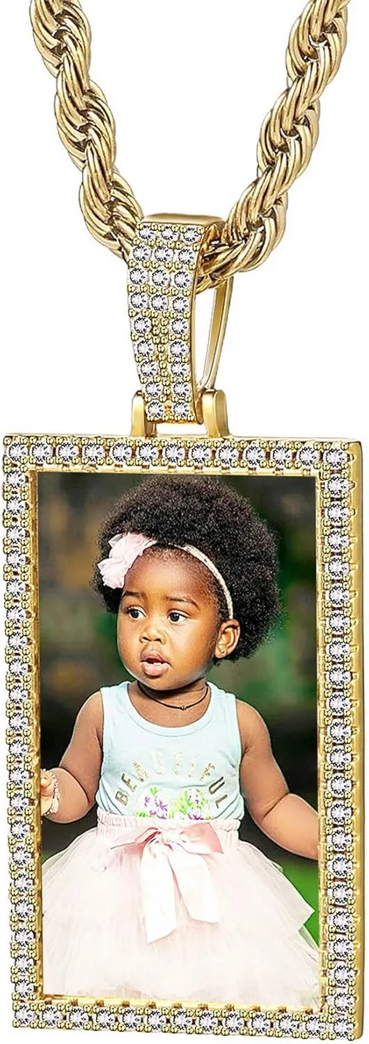 Personalized Hip Hop Necklace for Men Women Custom Angel Wing Necklace Customized Memorial Necklace with Picture Inside/Text Personalized Photo Pendant Necklace Gifts