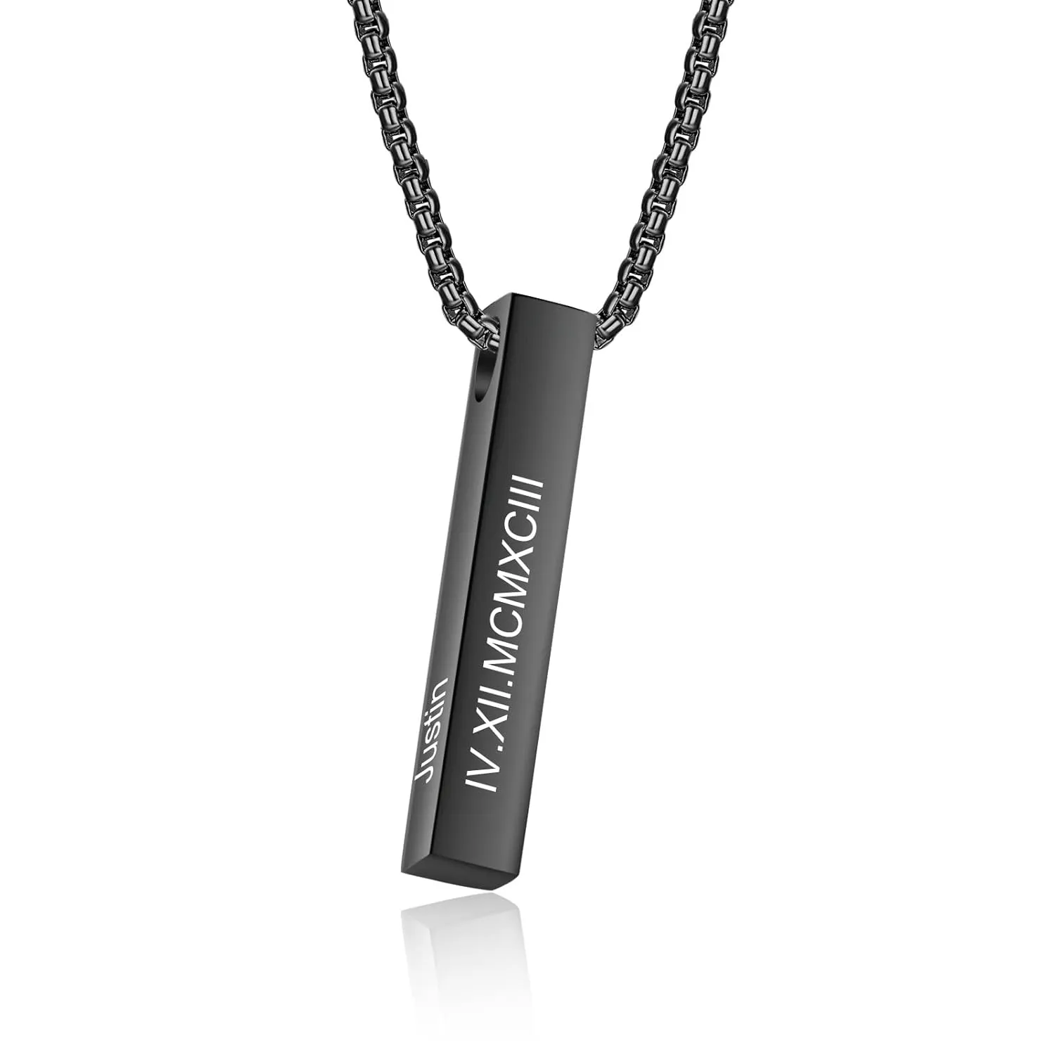 Personalized Men Necklace: Custom Chains For Men, Black 3d Bar Name Pendant, Engraved Necklace for Men, Gift For Dad, Husband, Boyfriend