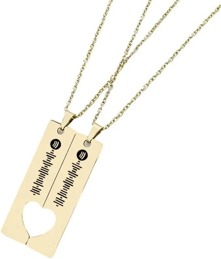Personalized Music Spotify Scan Code Necklace for Couples,Custom His Her Matching Pendant Set Engraved Name Date Spotify Code Heart Puzzle Necklace Musicial Inspirational Jewelry