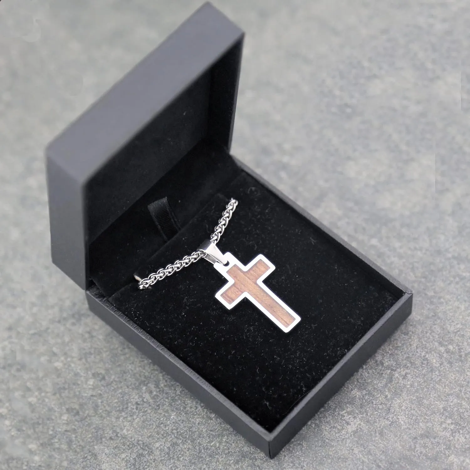 Personalized Tungsten Cross Gold Plated, Black Plated or Polished with Different Inlays and Stainless Steel Cuban necklace 16" to 28" in length