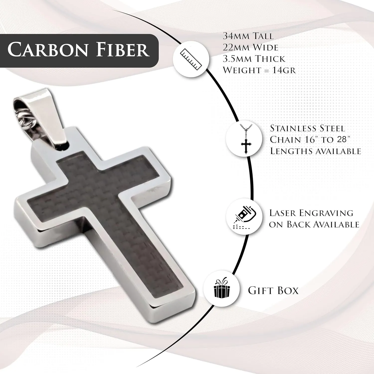 Personalized Tungsten Cross Gold Plated, Black Plated or Polished with Different Inlays and Stainless Steel Cuban necklace 16" to 28" in length