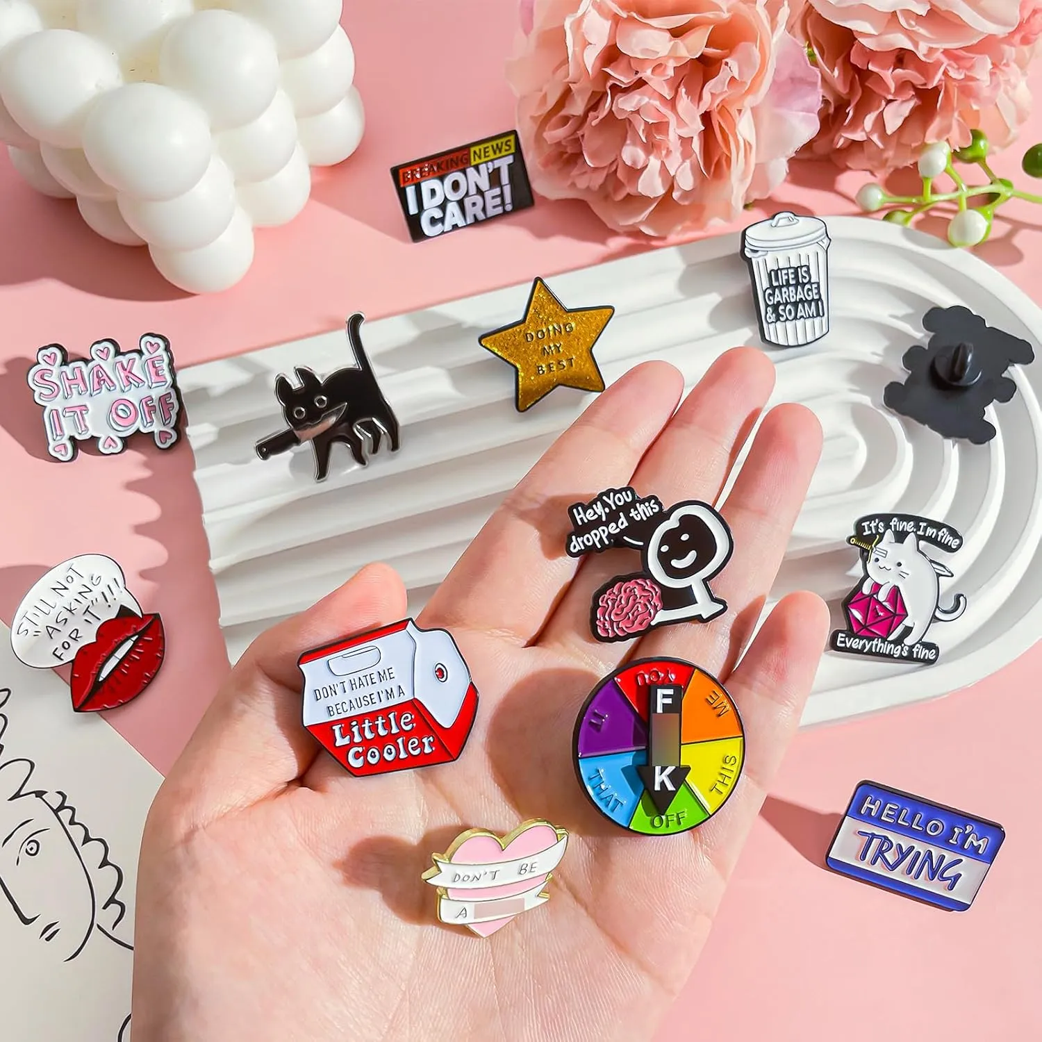 Pibupibu 12 Pack Fun Enamel Pins for Backpacks Jacket Lapel Hat Bag Cool Pins Set, Novelty Mood Funny Cheap Art Brooches Accessories Gifts