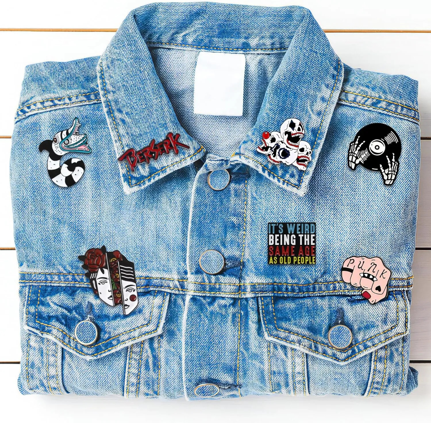 Pibupibu 7 Pack Punk Enamel Pins Funny Skeletons Snake Pins for Jacket Backpacks (Berserk)