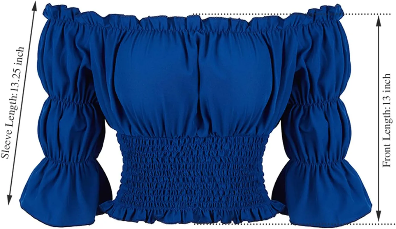 Pirate Shirt Women Renaissance Blouse Crop Top Off Shoulder Tops for Womens Pirate Costume