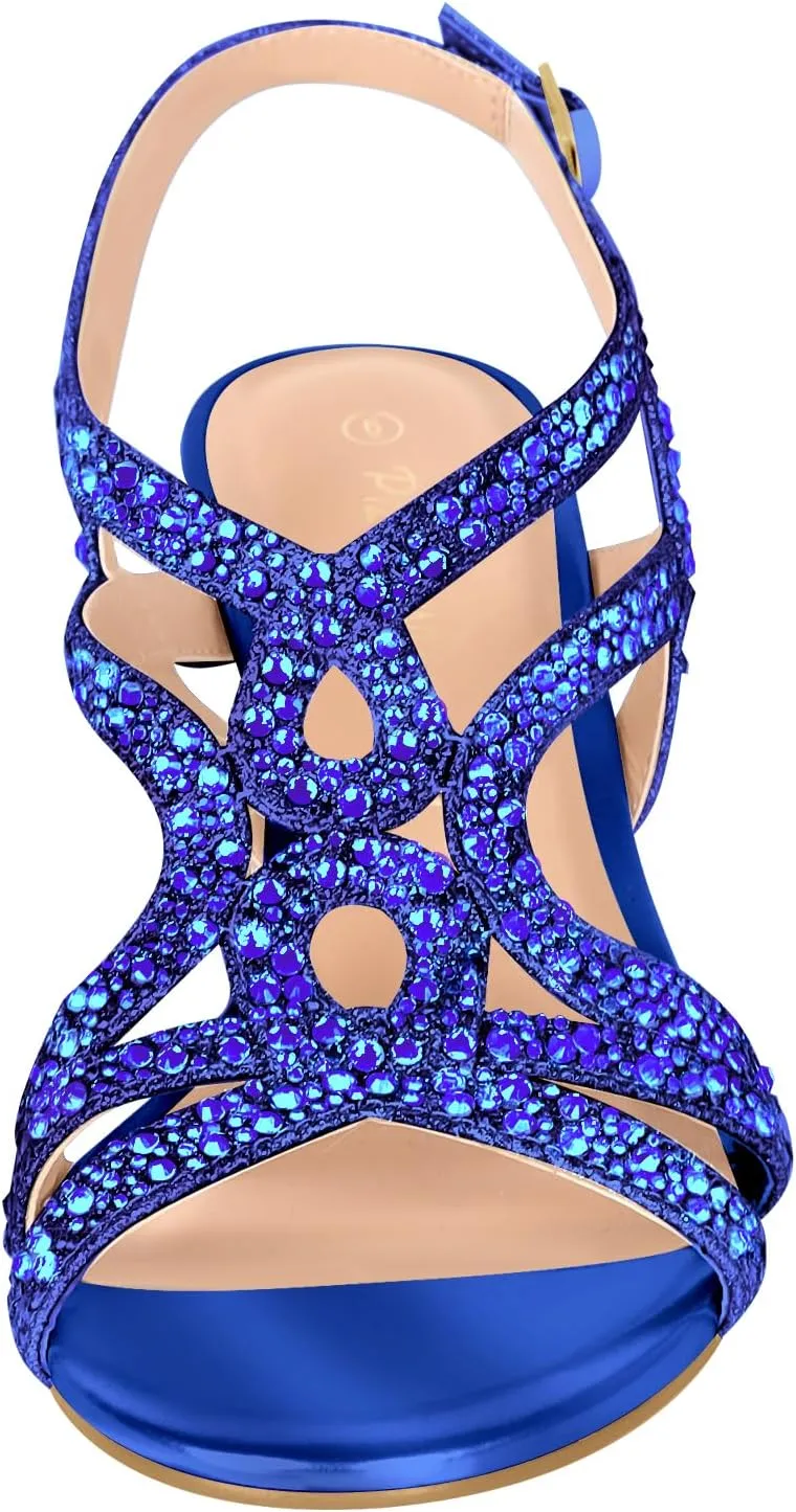 PIZZ ANNU Women's Amelia Heels Sandals Sparkle Crystal Open Toe Slingback High Heel Sandals Dress Pumps Shoes for Party Wedding