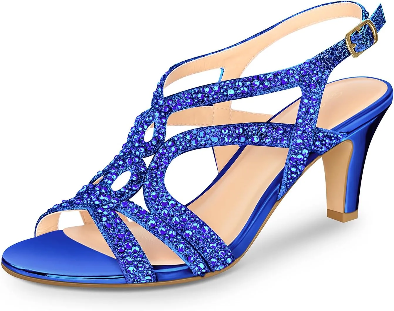 PIZZ ANNU Women's Amelia Heels Sandals Sparkle Crystal Open Toe Slingback High Heel Sandals Dress Pumps Shoes for Party Wedding