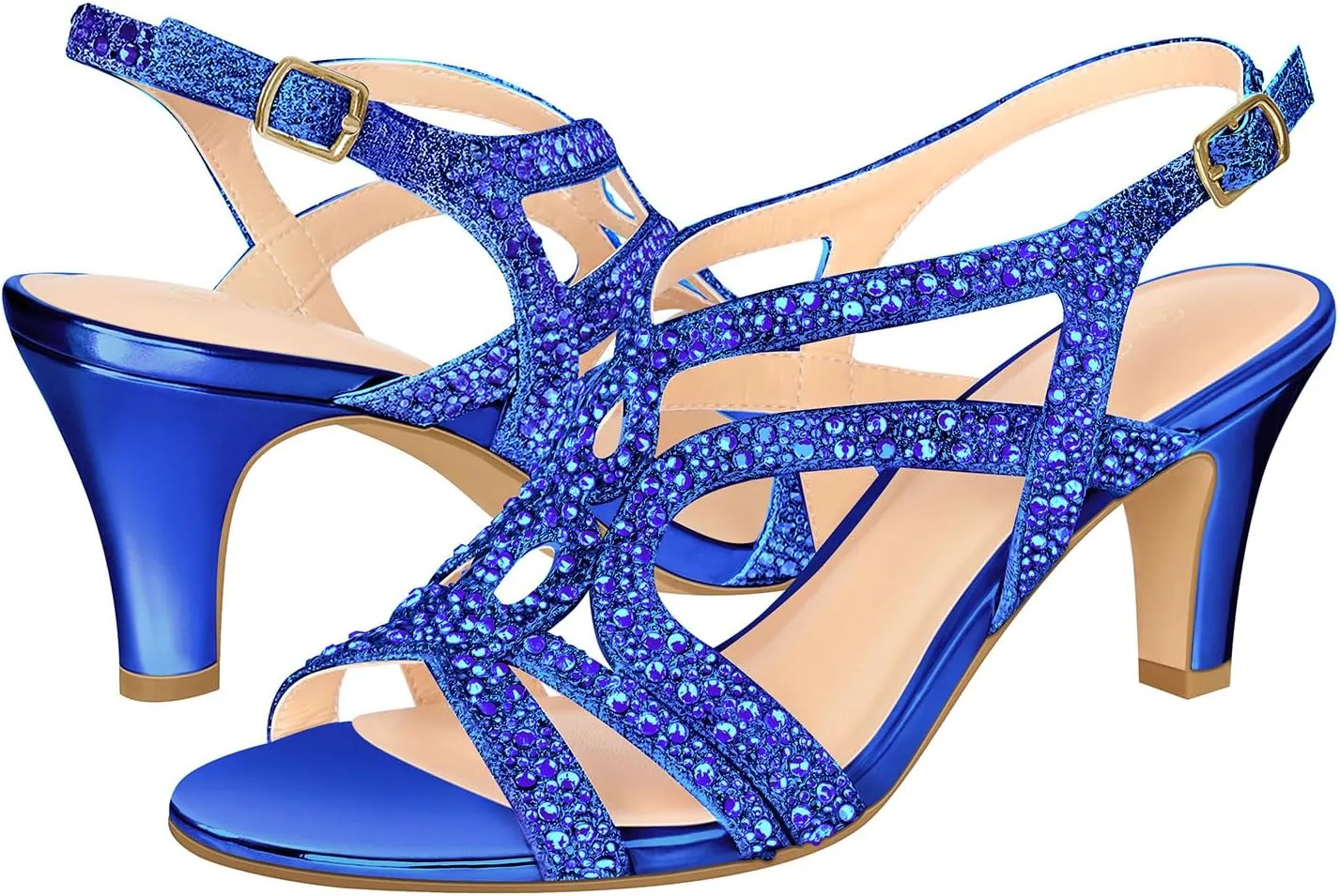 PIZZ ANNU Women's Amelia Heels Sandals Sparkle Crystal Open Toe Slingback High Heel Sandals Dress Pumps Shoes for Party Wedding