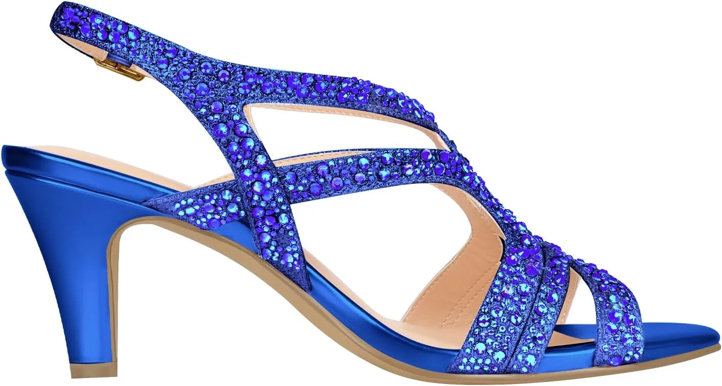 PIZZ ANNU Women's Amelia Heels Sandals Sparkle Crystal Open Toe Slingback High Heel Sandals Dress Pumps Shoes for Party Wedding