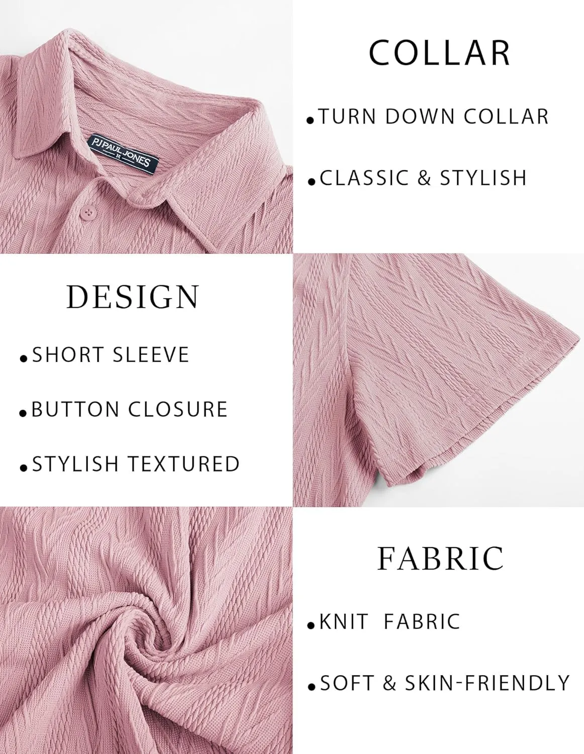PJ PAUL JONES Mens Button Down Shirts Casual Short Sleeve Shirts Summer Knit Textured Shirt