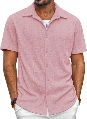 PJ PAUL JONES Mens Button Down Shirts Casual Short Sleeve Shirts Summer Knit Textured Shirt