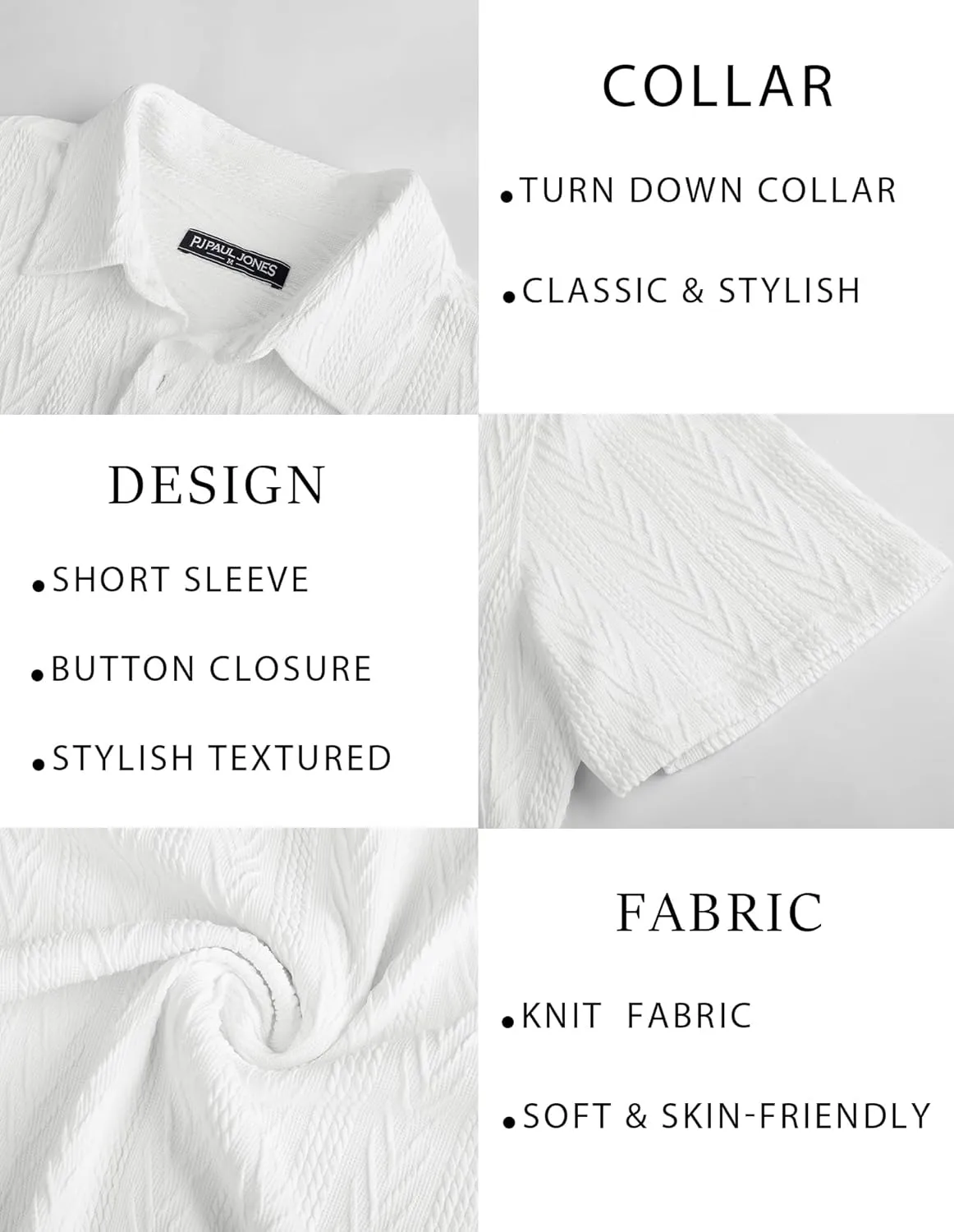 PJ PAUL JONES Mens Button Down Shirts Casual Short Sleeve Shirts Summer Knit Textured Shirt