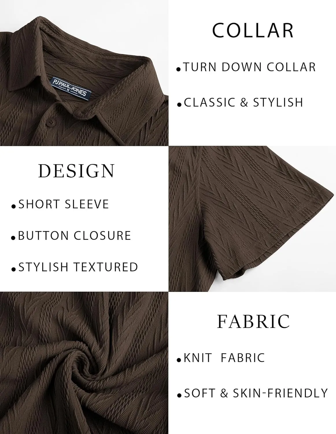 PJ PAUL JONES Mens Button Down Shirts Casual Short Sleeve Shirts Summer Knit Textured Shirt