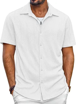 PJ PAUL JONES Mens Button Down Shirts Casual Short Sleeve Shirts Summer Knit Textured Shirt