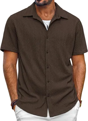 PJ PAUL JONES Mens Button Down Shirts Casual Short Sleeve Shirts Summer Knit Textured Shirt