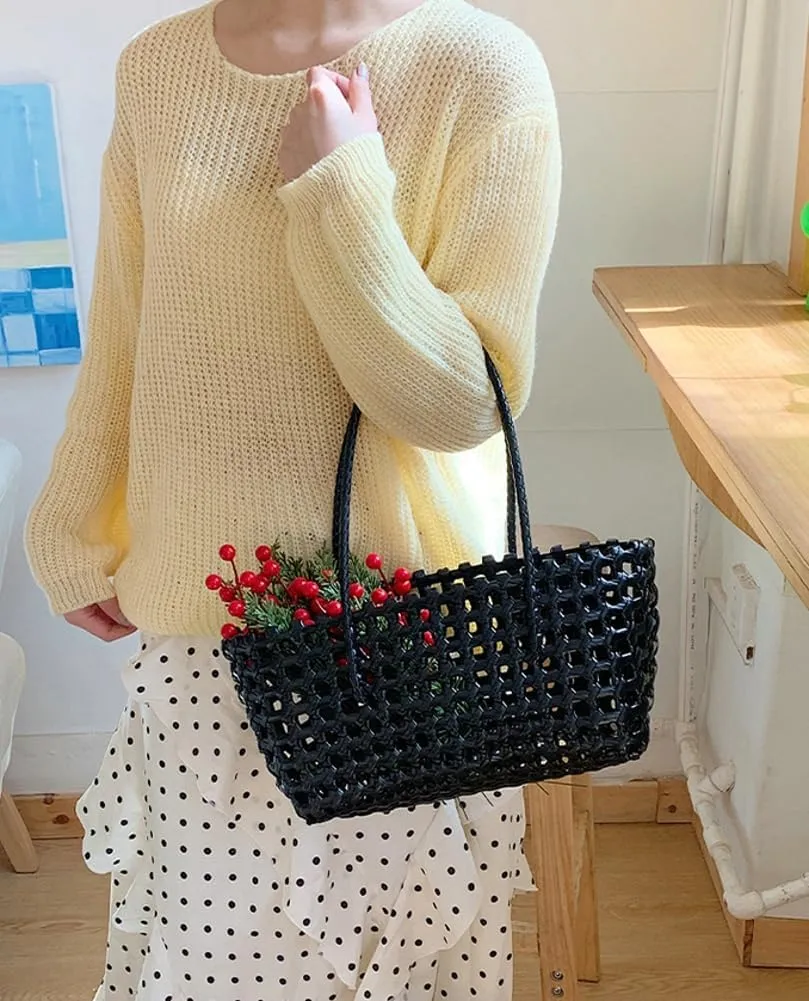 Plastic Woven Bag Purses for Women Hobo Shoulder Bag Straw Purse Hollow-out Handbag for Beach Summer Travel 2025