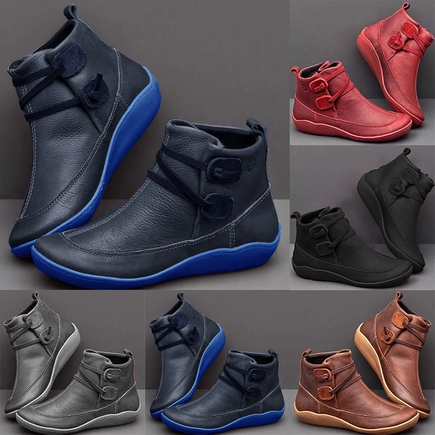 Platform Boots for Women Ankle Womens Booties Fall Womens Cowboy Boots Short Womens Bootie Round Toe Solid Color Comfy Casual Slip on Pointed Toe Leather Casual
