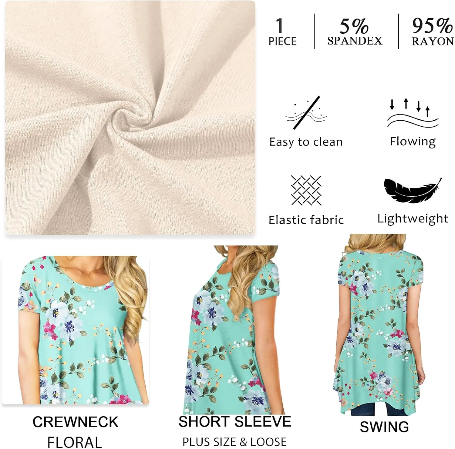 POPYOUNG Short Sleeve Shirts for Womens Plus Size Tunic Summer Swing Asymmetrical Long Tops Blouses with leggings